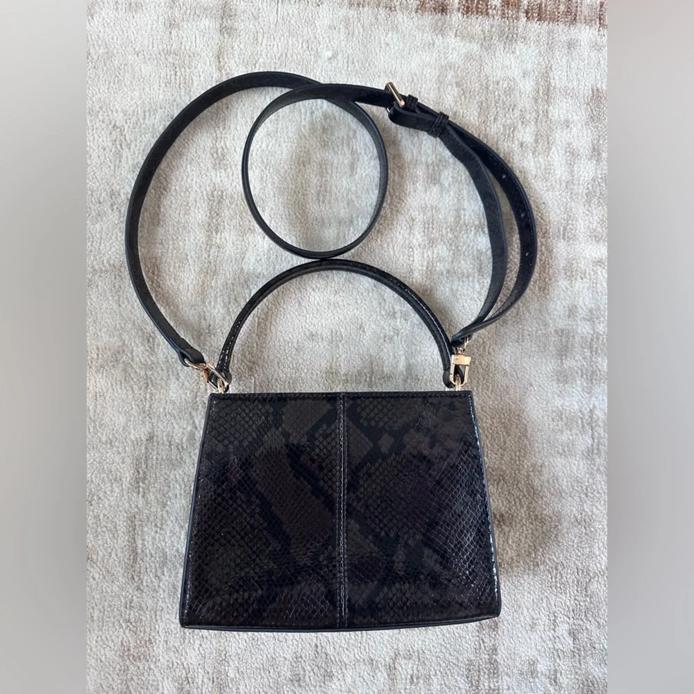 Black Snake-Embossed Crossbody Bag - Unbranded